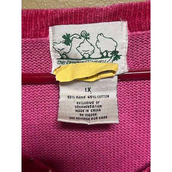 Quacker Factory pink V-neck Christmas sweater beaded and sequined snowman - Picture 4 of 10